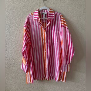 NWOT Beach Riot Stripe Oversized Button Down Shirt Beach Resort Coverup, Size PL